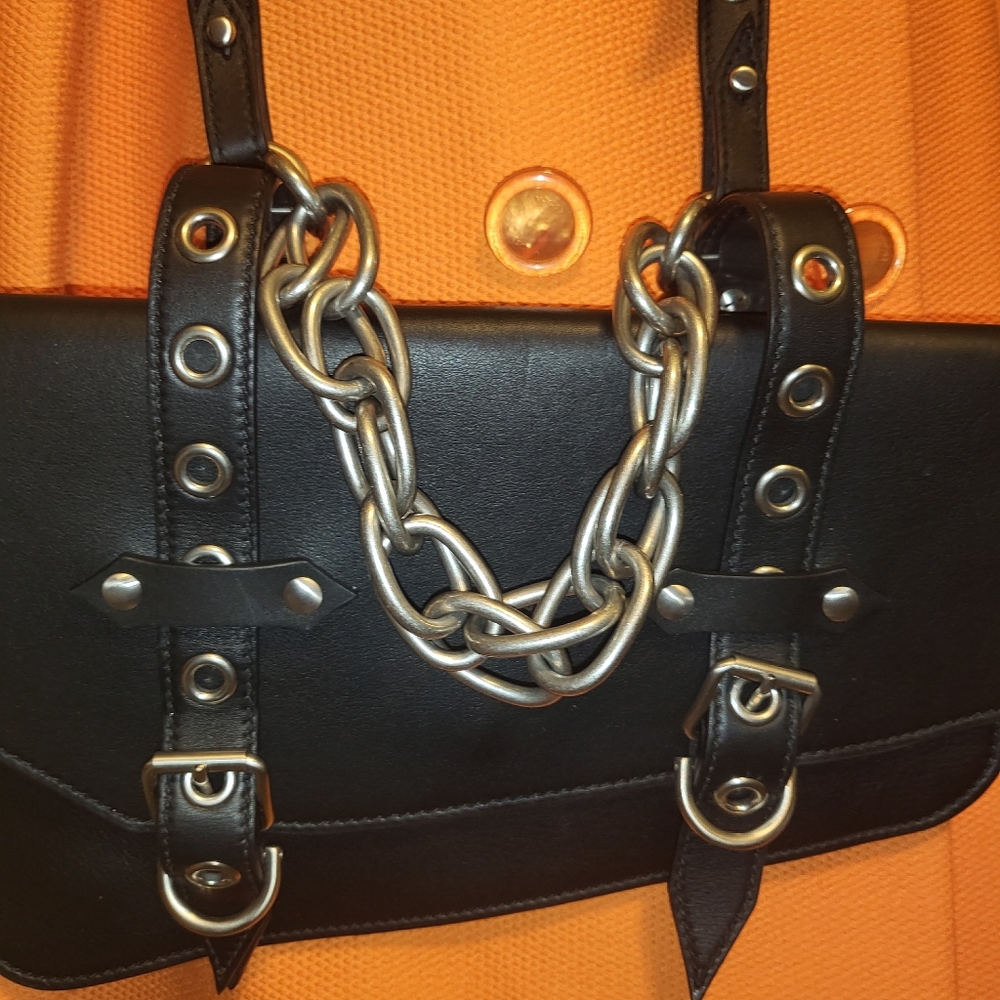 Versace biker saddle chain satchel crossbody bag detachable strap - Picture 3 of 15